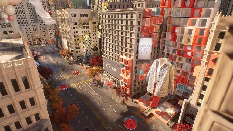 Macy's immersive retail experience where giant clothing are showcased in the virtual new york city
